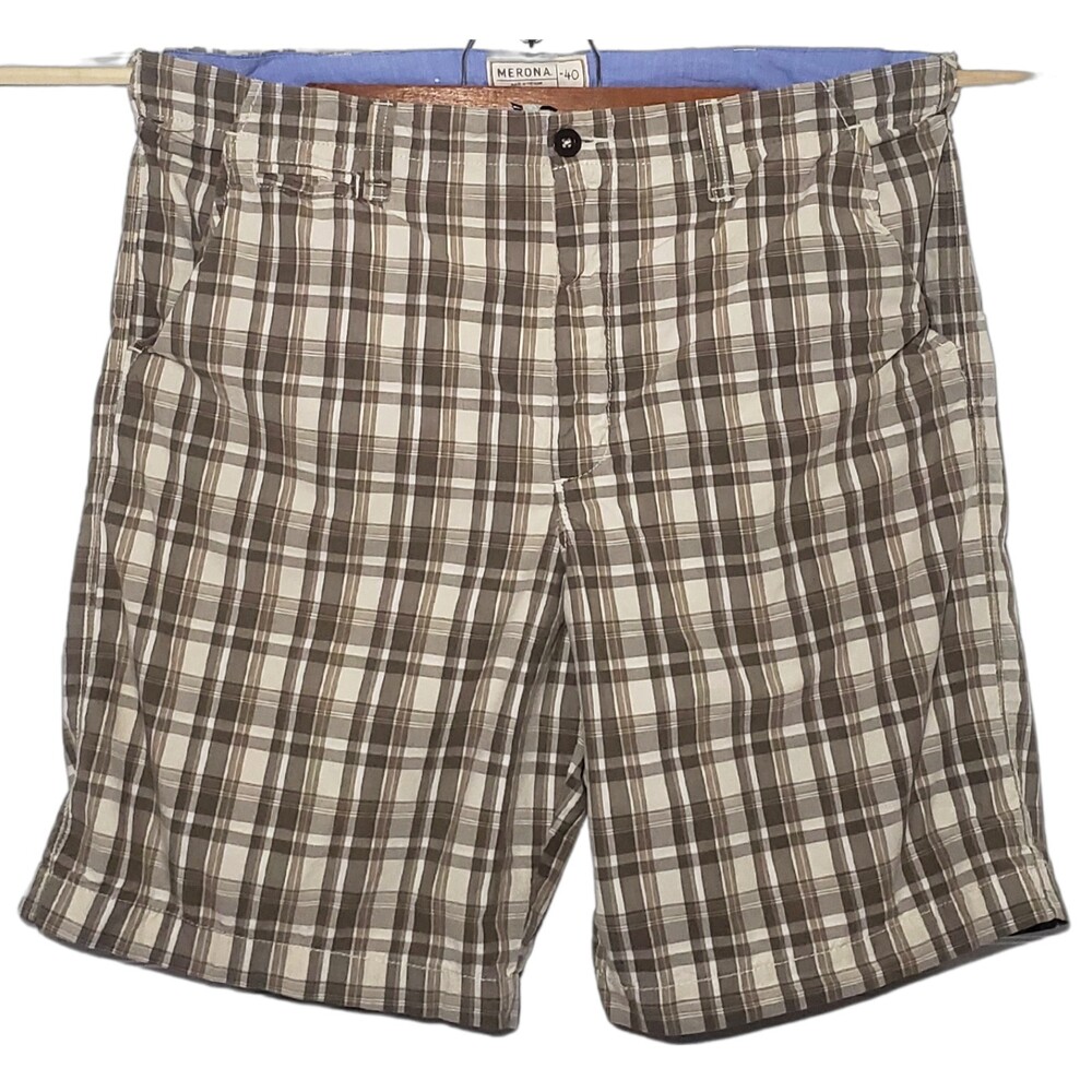 Merona Shorts Bermuda Surf Men's Size 40 Grey Plaid Cotton